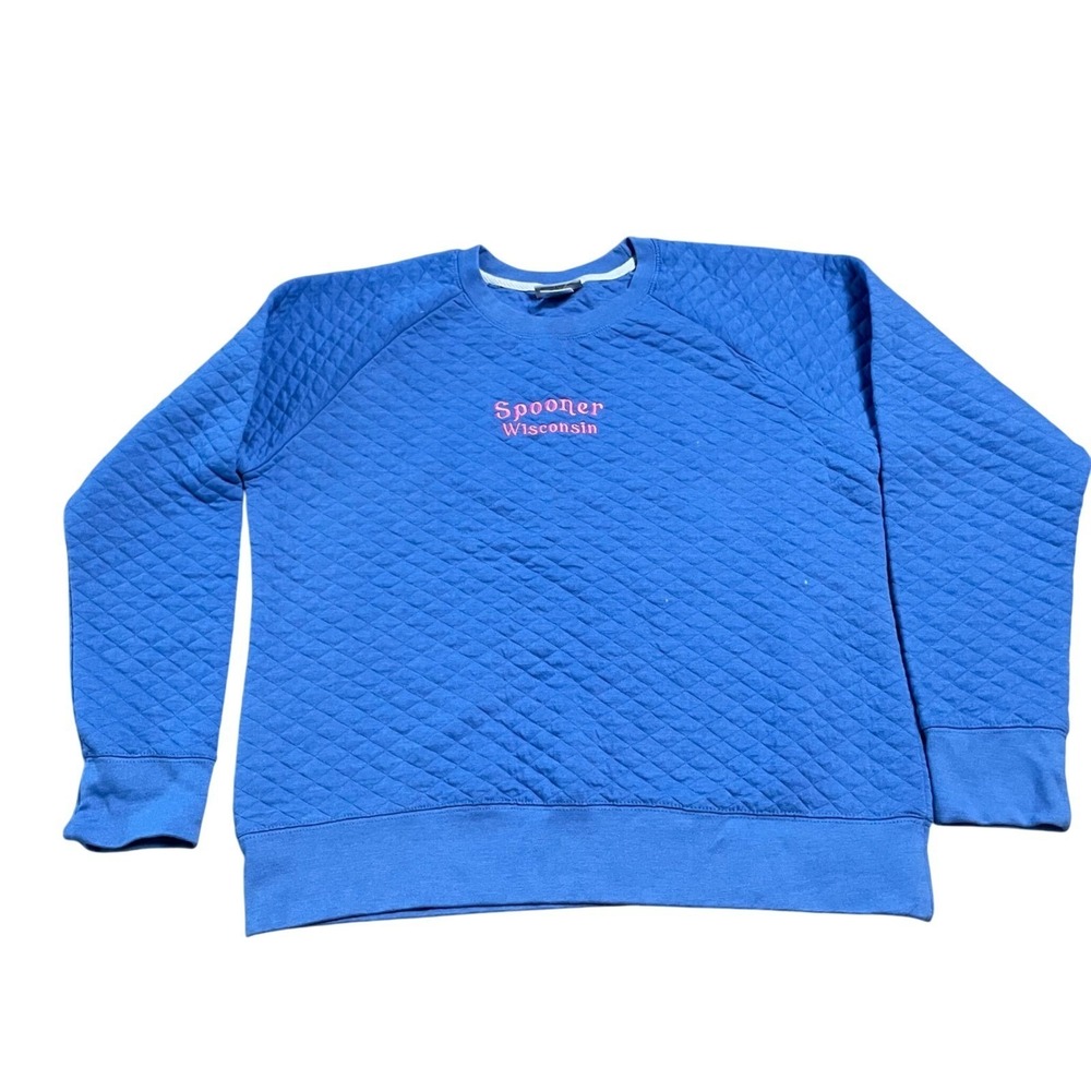Artisans Spooner Wisconsin Quilted Crewneck Sweatshirt Blue XXL